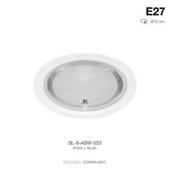 TSP-SL-6-ASW-553 โคมดาวไลท์ ฝังฝ้า กลม 18.5cm. ขอบขาว หน้ากระจก