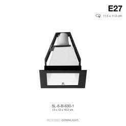 TSP-SL-6-B-630-1 โคมดาวไลท์ ฝังฝ้า เหลี่ยม ขอบดำ E27 รีเฟลกซ์เงาเรียบ