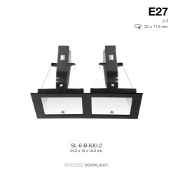 TSP-SL-6-B-630-2 โคมดาวไลท์ แบบฝังฝ้า 2 ช่อง สี่เหลี่ยม Reflector ภายในโคม และเต๋าต่อสายไฟ