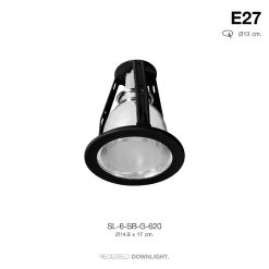 TSP-SL-6-SB-G-620 โคมดาวไลท์ ฝังฝ้า กลม 14.8cm. ขอบดำ หน้ากระจก