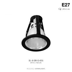 TSP-SL-6-SB-G-625 โคมดาวไลท์ ฝังฝ้า กลม 18cm. ขอบดำ หน้ากระจก