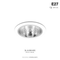 TSP-SL-6-SW-620 โคมดาวไลท์ ฝังฝ้า กลม 14.2cm. ขอบขาว หน้ากระจก