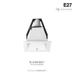 TSP-6-SW-630-1 โคมดาวไลท์ ฝังฝ้า เหลี่ยม ขอบขาว E27 รีเฟลกซ์เงาเรียบ