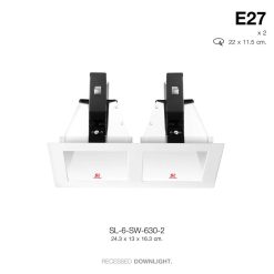 TSP-SL-6-SW-630-2 โคมดาวไลท์ แบบฝังฝ้า 2 ช่อง สี่เหลี่ยม  Reflector ภายในโคม และเต๋าต่อสายไฟ