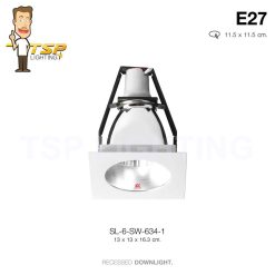 TSP-SL-6-SW-634-1 โคมดาวไลท์ฝังฝ้า สีขาว หน้าสี่เหลี่ยม E27x1 IP20 รีเฟลกซ์ลายริ้วพ่นทราย