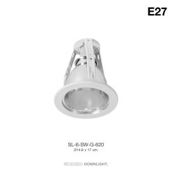 TSP-SL-6-SW-G-620 โคมดาวไลท์ ฝังฝ้า กลม 14.8cm. ขอบขาว หน้ากระจก