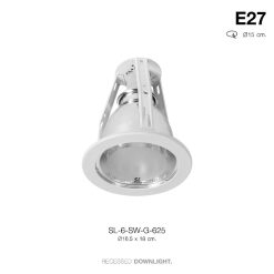 TSP-SL-6-SW-G-625 โคมดาวไลท์ ฝังฝ้า กลม 18cm. ขอบขาว หน้ากระจก