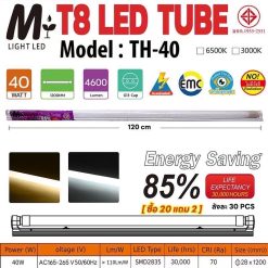 ชุดเซ็ทหลอดนีออนพร้อมรางLEDT8-40WแสงขาวTSP ราคาถูก