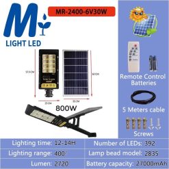 TSP-MR-2400โคมไฟถนนโซล่าเซลล์800Wแผงโซลล่าเซลล์แยกพร้อมอุปกรณ์ติดตั้ง