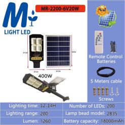 TSP-MR-2200โคมไฟถนนโซล่าเซลล์400Wแผงโซลล่าเซลล์แยกพร้อมอุปกรณ์ติดตั้ง