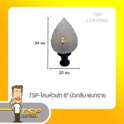 โคมไฟหัวเสาแก้ว8นิ้วขาอลูมิเนียมบัวกลีบพ่นทรายTSP