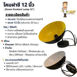 Alternative view of โคมไฟห้อยฝาชี 12 นิ้วสีดำข้างในสีขาวTSP