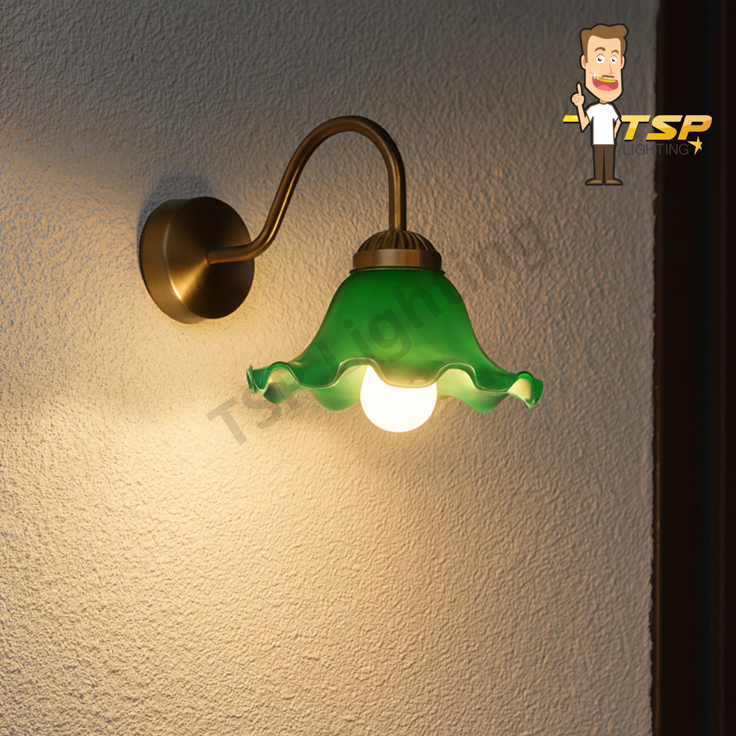 โคมไฟติดผนังขาเหล็กชุปสีทองแก้วโบราณ TSP - Image 3