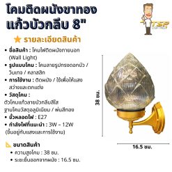 โคมไฟผนังขาสีทองแก้ว8นิ้วบัวกลับสีใสTSP
