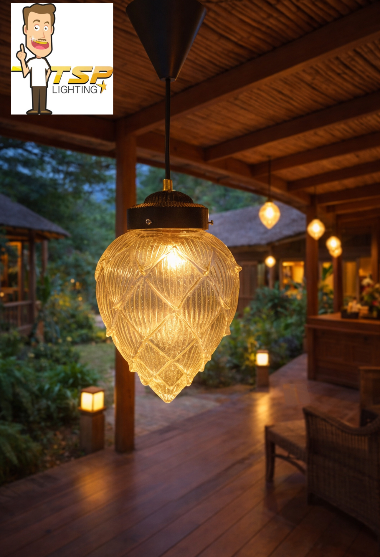 โคมไฟห้อยแก้ว8นิ้วบัวกลีบสีใสTSP