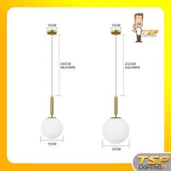 Alternative view of TSP โคมไฟห้อย แก้ว 8" นม สายห้อยสีทอง