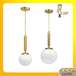 TSP โคมไฟห้อย แก้ว 8" นม สายห้อยสีทอง