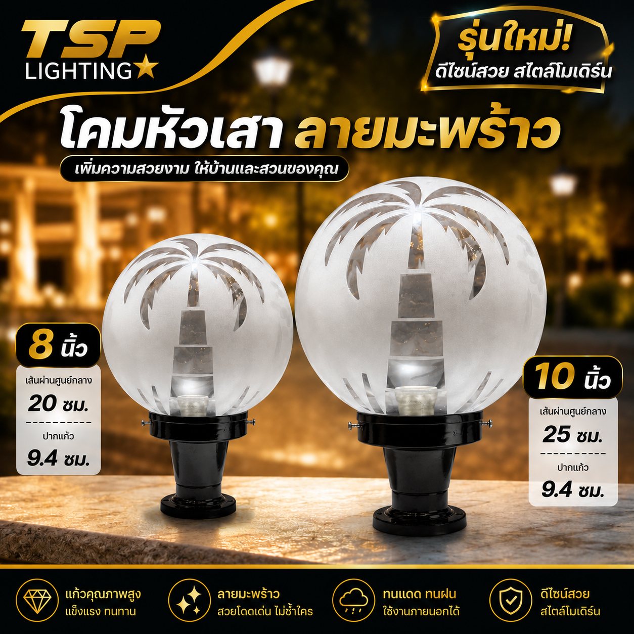 โคมไฟหัวเสาแก้วมะพร้าวTSP